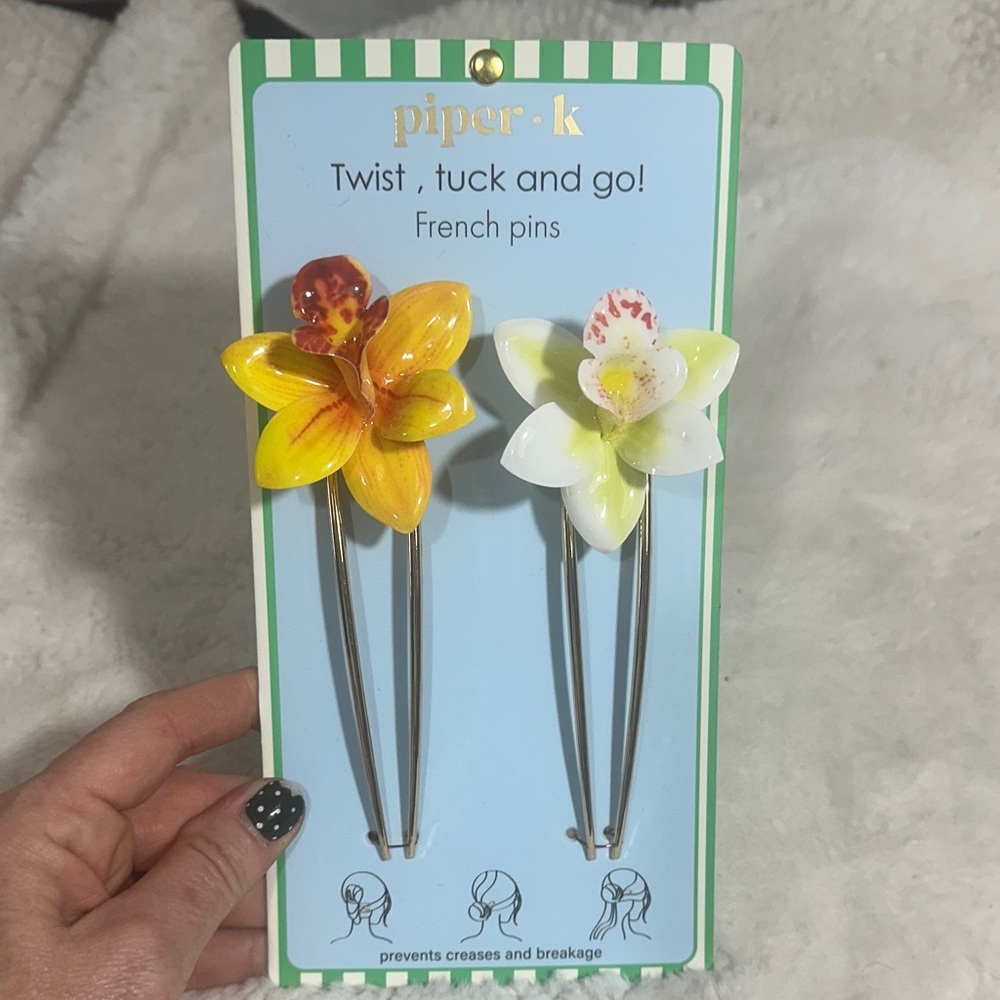 Piper K tropical floral French pins set of 2
